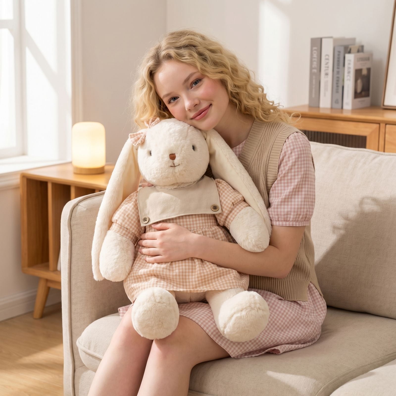 Bunny Plush Toy 19.69 Inch Large Soft Rabbit Doll Home Decor Gift Beige 19.69in
