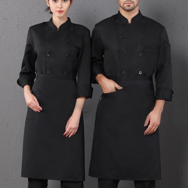 Men Chef Uniform, Non Fade Simple Warm All Matching Kitchen Uniform Machine Washable for Restaurant Black XL