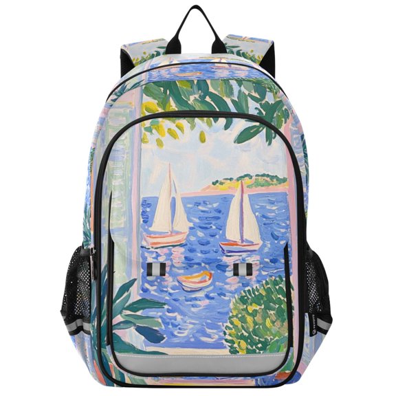 FORMRS Unisex School Backpack 17" Student Travel Bag with Laptop Compartment, Seaside Boat