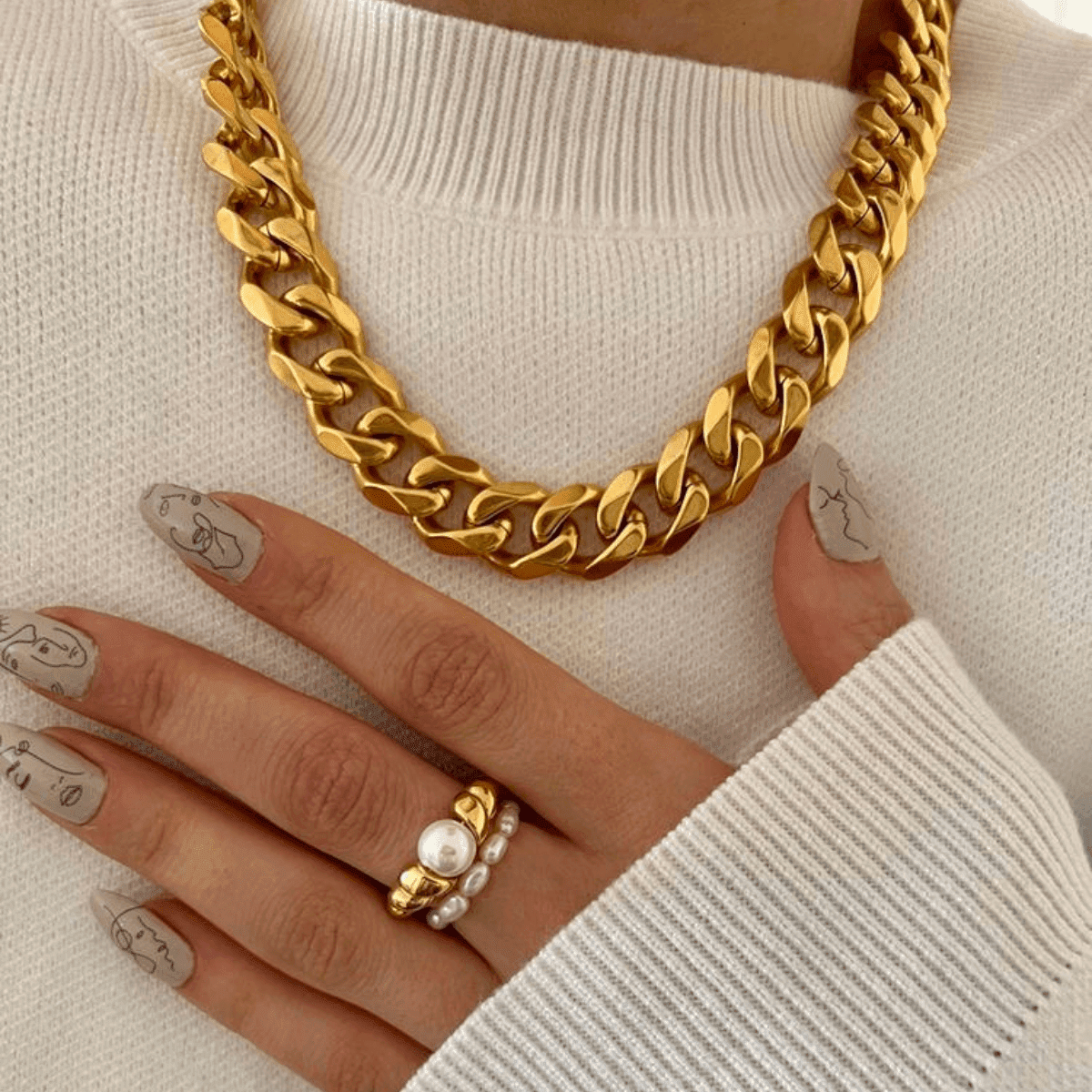 18K Gold Chunky Chain Necklace Women's, Best Trending Trendy Gold Chunky Chain Necklace Gift for Women, Lady, Mother, Wife, Mason & Madison Co.