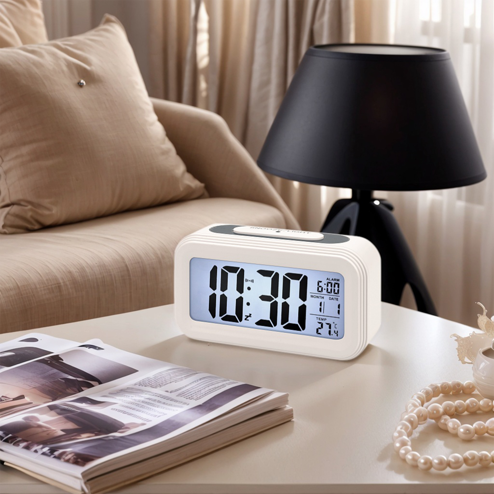 Unique Bargains Gentle Wake-Up Sound Alarm Clock White 5.3"L x 1.8"W x 3.0"H