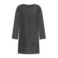 thumbnail image 7 of cfhntfmh Cotton Linen Dresses for Women Fall Baggy Pleated Long Sleeve Casual Mini Dress Loose Round Neck Plain Plus Size Dress, 7 of 7
