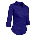 thumbnail image 2 of J. METHOD Women's Button Down Shirt 3/4 Sleeve Roll Up Stretch Collar Office Work Formal Casual Basic Blouse Top NEWT01 Royal Blue 5X, 2 of 6