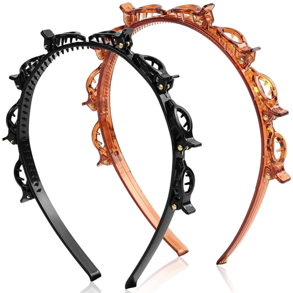 2pcs Headband With Clips, Bangs Hairstyle, Professional Weave Bangs Clip, Toothed Headband Braid Tool for ， Easy DIY Hairstyles，Women Girls