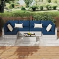 thumbnail image 6 of KIGOTY 7 Piece Outdoor Patio Furniture, Wicker Rattan Outdoor Conversation Set Sectional Sofas for Backyard, Garden, Gray-white Navy blue, 6 of 9