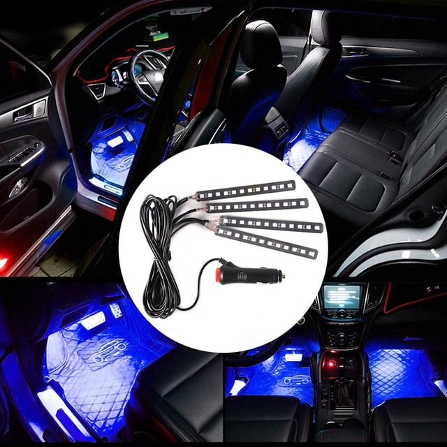 Tira de LED RGB para coche, 12 V, 4 x 12 SMD, luz RGB para interior de coche, luz para pies optimizada para la excelencia