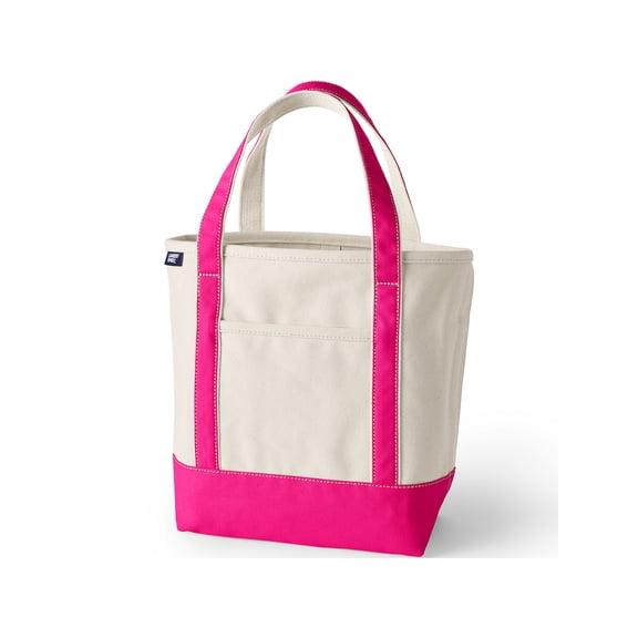 Lands' End Canvas Carry-All Tote Bag, Open Top, Snap Closure Pocket, Key Ring, Reinforced Handles and Base, 100% Cotton