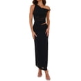 thumbnail image 3 of 2 Piece Skirt Set for Women Summer Outfits Sleeveless Asymmetrical Mesh Tank Crop Top Maxi Long Skirts Black L, 3 of 9