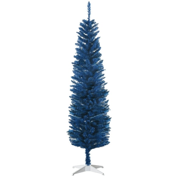 HOMCOM 6ft Slim Arbre de Noël Artificiel, Crayon Arbre de Noël, Bleu Profond