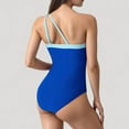 thumbnail image 4 of Women's One Shoulder One Piece Swimsuit with Asymmetrical Neckline and Contrast Trim Design - X Large, Blue, 4 of 5