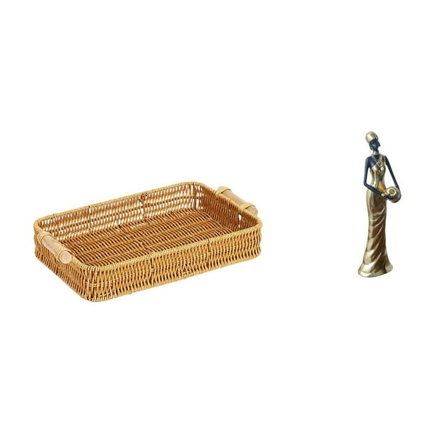 Cestas de almacenamiento,Cestas de almacenamiento de cocina tejidas con asas hechas a mano,Cestas de pan redondas Bandejas para servir Rectángulo,Figura de mujer africana,Estatua de dama