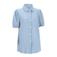 thumbnail image 4 of Duoif Womens Tops Womens Shirts Button down Dress Shirts Casual Short Sleeve Textured Collared Summer Work Blouse Camping Clothes Sky Blue XL, 4 of 8