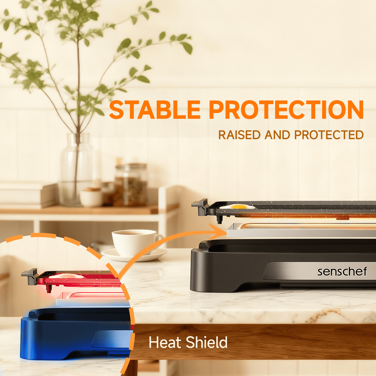 SENSCHEF Cleansnap 20 inch Electric Griddle, Foldable Anti-Mess Shield, 1700W Rapid Heating, ILAG Nonstick, Dishwasher Safe, Great Gift, Midnight Black