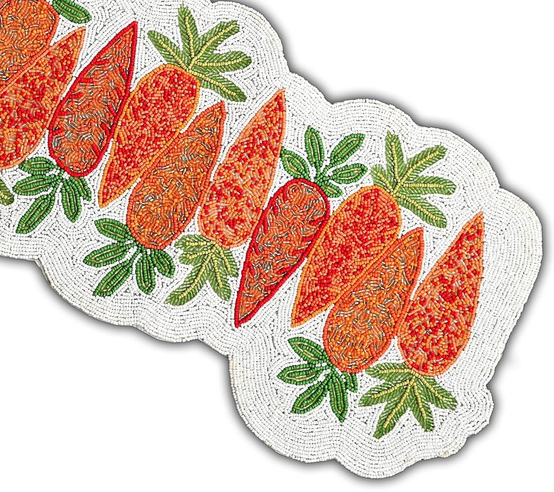 Handmade Beads Table Runner, Carrots Design Table Runner, Easter Tableware 13X36 Inch