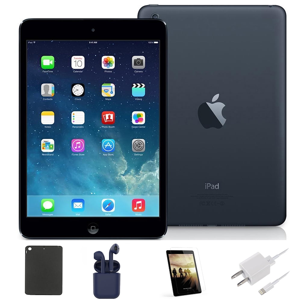 Apple iPad Mini 16GB, Black and Slate, Wi-Fi Only, 7.9-inch, Bundle: Case,  Pre-Installed Tempered Glass, Charger, USA Essentials Wireless Bluetooth 