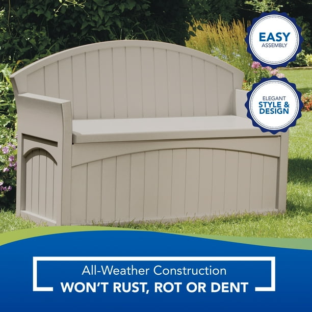 Suncast 50 Gallon Outdoor Resin Deck Storage Bench for Patio, Light