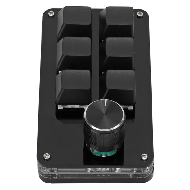 Mini Teclado para Juegos, Teclado Mecánico con una Mano, Perilla Programable de Atajo de 6 Teclas, Con panel Acrílico y Perilla, Diseño Resistente al Desgaste, Interfaz USB Tipo