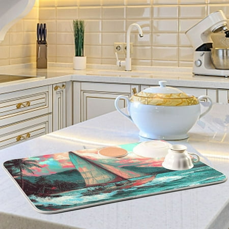 

Sailboat at Sea Dish Drying Mats for Kitchen Counter Absorbent Microfiber Coffee Pad