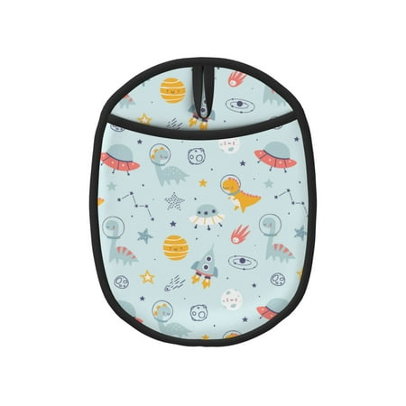 

Space With Dino Astronauts Pot Holders for Kitchen - Heat Resistant Oven Mitts Hot Pads with Pocket Non Slip Silicone Pot Holders Cuteness Hanging Loop Potholders for Kitchen Baking