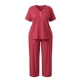 thumbnail image 5 of Cmfcve 2 Piece Pajama Set for Women Plus Size Short Sleeve Tops & Drawstring Pants Casual Daily Sleepwear Sets, 5 of 5
