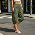 thumbnail image 2 of Women's Solid Color High Waist Pleated Elastic Waist Pants with Pockets, Casual Wide Leg Dressy Trousers for Office Work Beach, Stretchy Long Pants | UKHCCC,Army Green L, 2 of 9