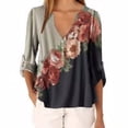 thumbnail image 2 of Blusa Camisa con cuello en V con estampado floral Blusa suelta de manga larga Top de mujer, Gris, XL Kearding AP002021-12, 2 of 5