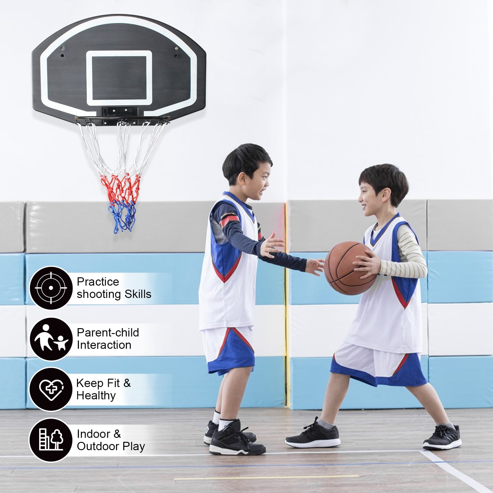Wall-Mounted Basketball Hoop - 28.5" Shatterproof Backboard with Folding Rim, Indoor/Outdoor Use (27.74"W X 15.91"H X 3"D)
