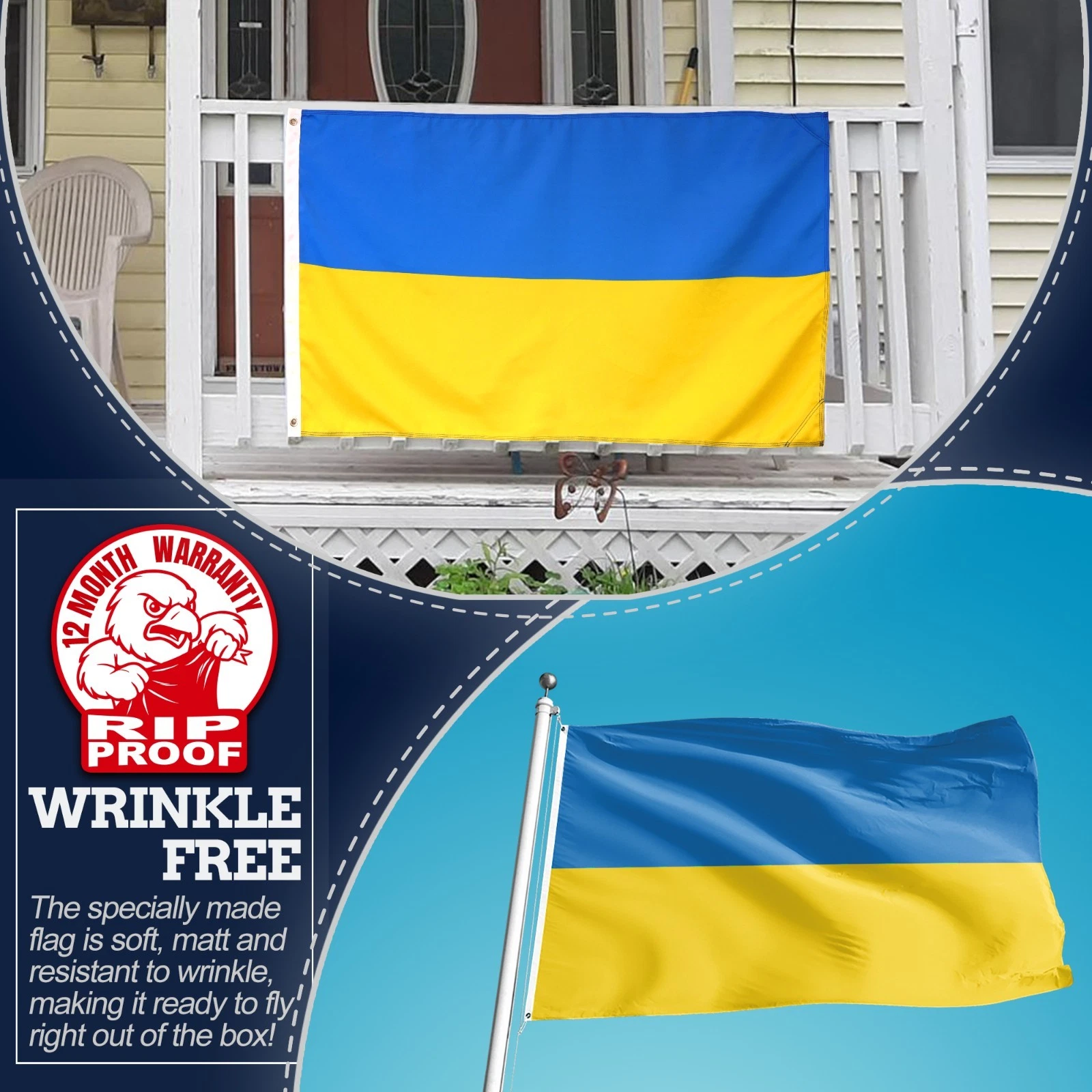 Anley Rip-Proof Double Sided 3-Ply Ukraine Flag 3x5 Ft - Ukrainian National Flag