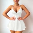 thumbnail image 2 of Sexy Backless Floral Lace Mesh Sheer Babydoll Lingerie Dress Set with Thong 2 Piece, 2 of 4