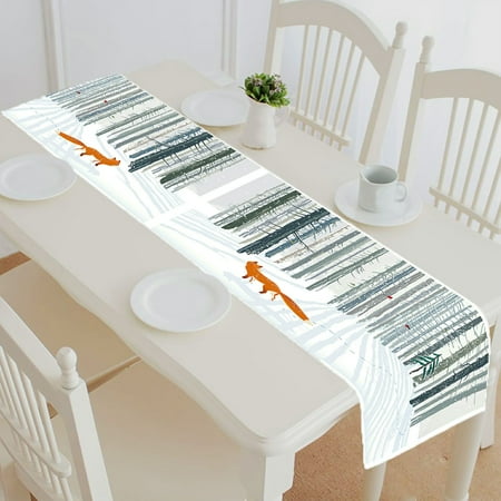 

ABPHQTO Winter Forest Landscape With A Fox Table Runner Placemat Tablecloth For Home Decor 14x72 Inch