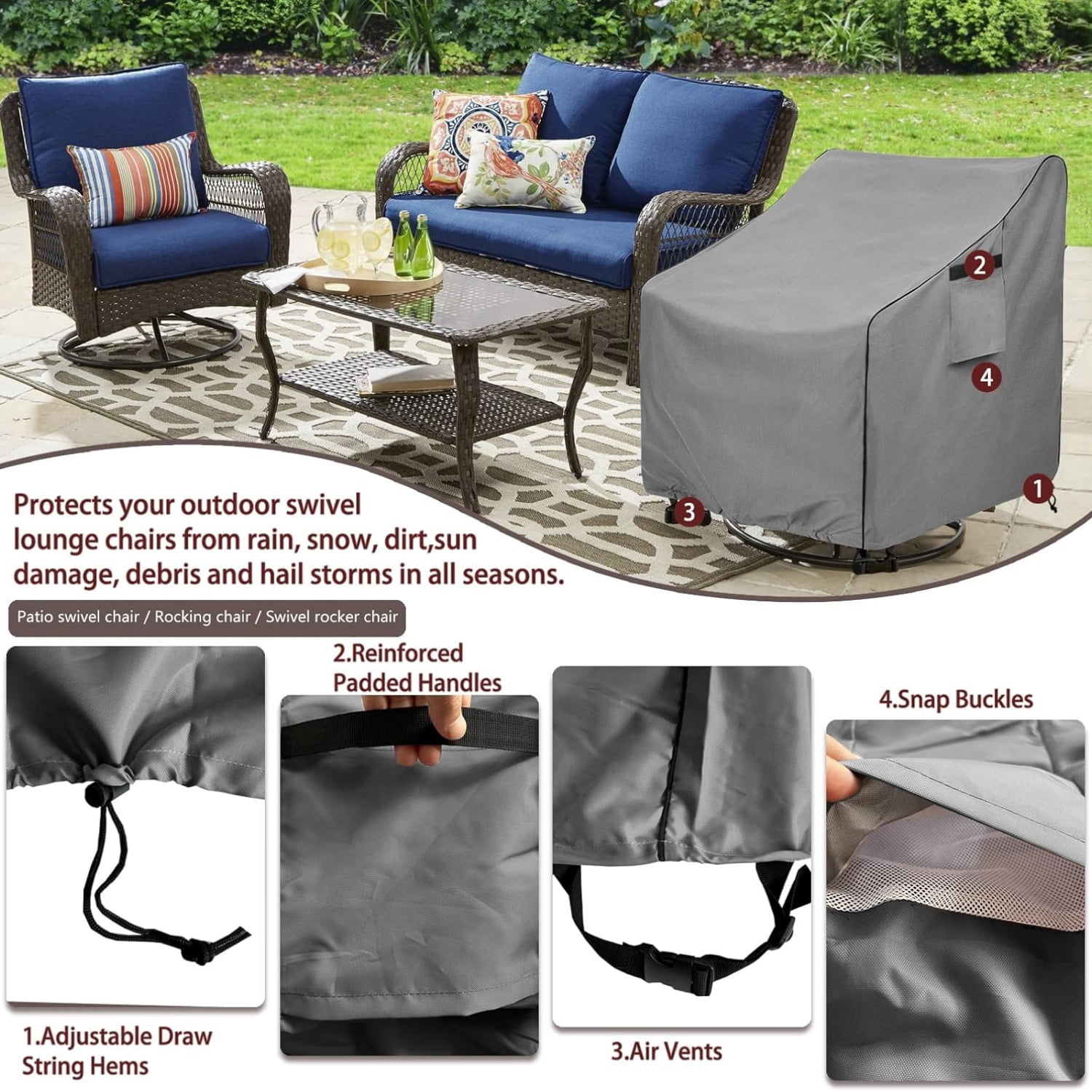 Outdoor Swivel Chair Cover 2 Pack,Outdoor Furniture Patio Chair Covers Waterproof Clearance,(30" W x 34" D x 38.5" H) Outdoor Lawn Patio Furniture Covers,Grey