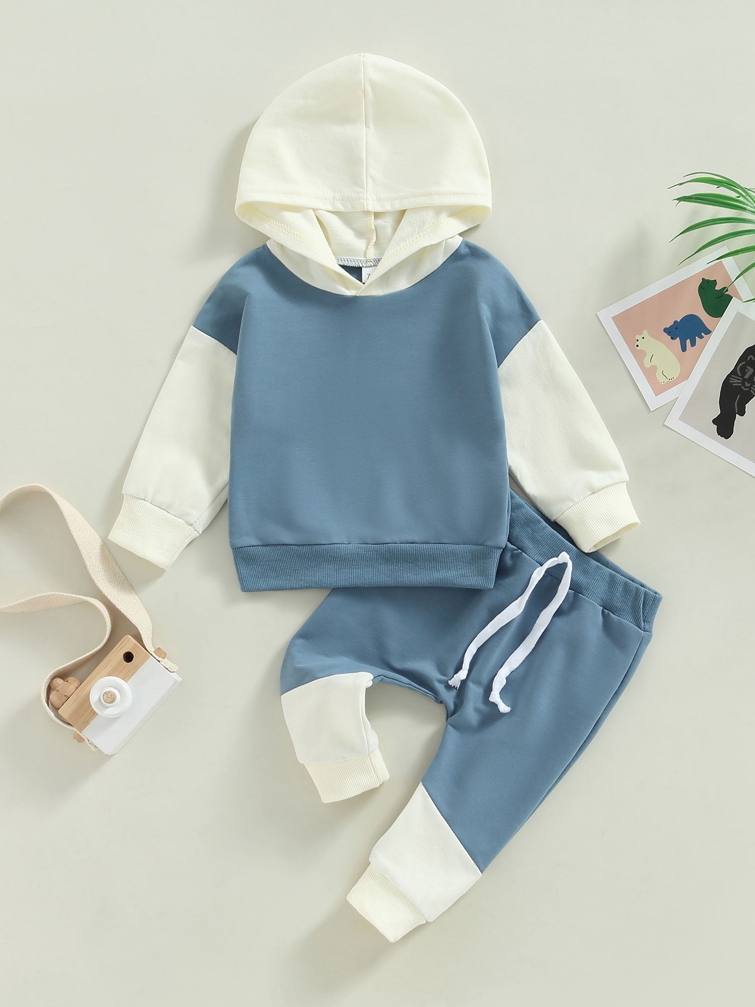 2-piece Kid Boy Colorblock Pullover Sweatshirt and Elasticized Pants Casual Set