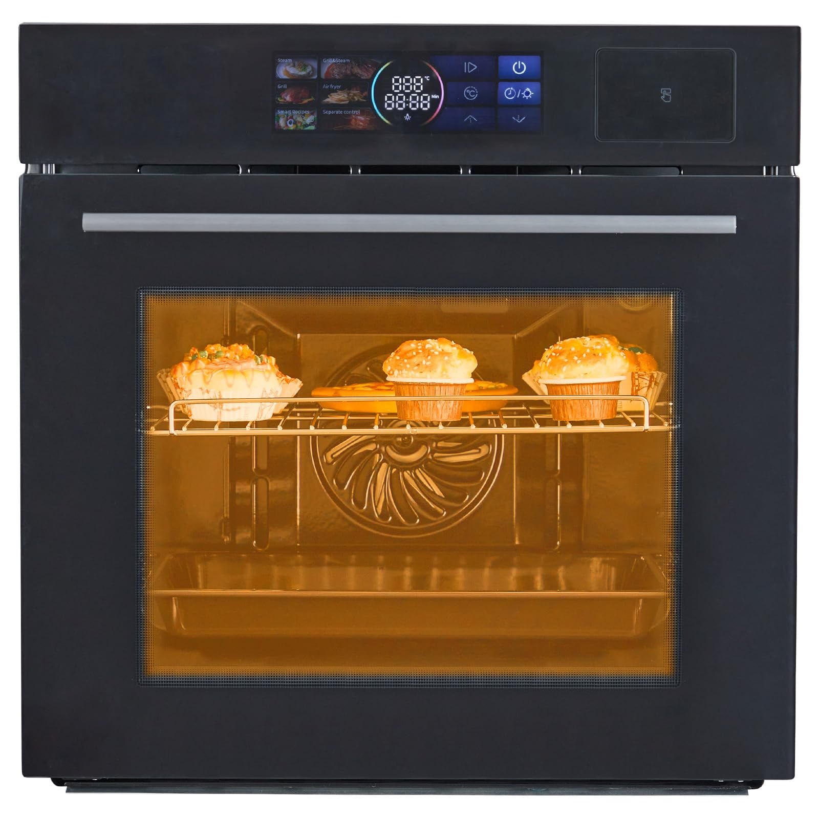 2024 New Single Wall Oven 24" Built-In Electric Ovens, 70L, 3000W, 8 Baking Modes, With Air Frying Function, 3D Surround Heating With Double-Layered Glass Door, Touch Control With Colour Led Screen
