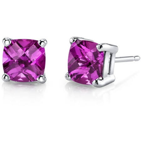 Oravo 2.50 Carat T.G.W. Cushion-Cut Created Pink Sapphire 14kt White Gold Stud Earrings