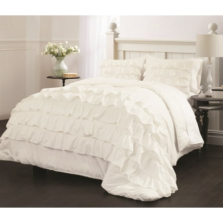 Heritage Club Kids 3 Piece Ruby Ruffle Comforter Set, Full/Queen, White, Polyester