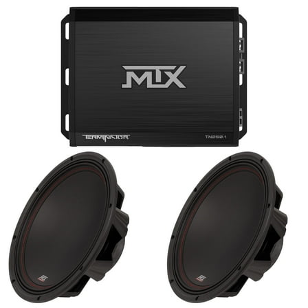 MTX TERMINATOR 250-Watt RMS 2Ω Mono Block Class D Amplifier and MTX Audio 3512-02 35-Series 12" 250W RMS 2-Ohm Subwoofer