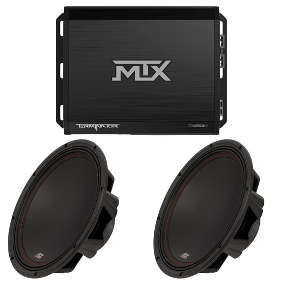 MTX TERMINATOR 250-Watt RMS 2Ω Mono Block Class D Amplifier and MTX Audio 3512-02 35-Series 12" 250W RMS 2-Ohm Subwoofer