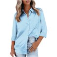 thumbnail image 2 of IROINNID Silk Shirt for Women Blouse Satin Silk Soft Shirts Casual Loose Fit Long Sleeve Office Work Button Tops,Sky Blue, 2 of 9