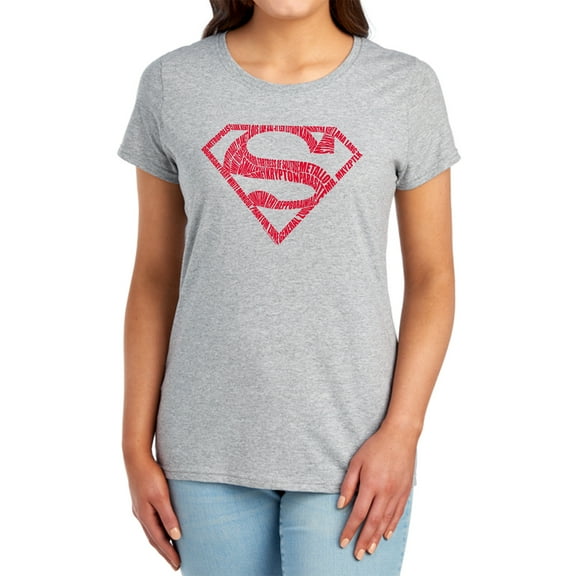 Superman Word Shield Women's T Shirt, Athletic Heather, Small