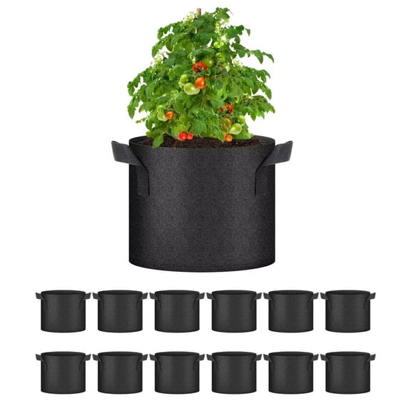 HealSmart 12-Pack 5 Gallon Grow Bags, Aeration Fabric Pots with Handles, Suitable for Garden Fruits, Vegetables and Flowers, Black