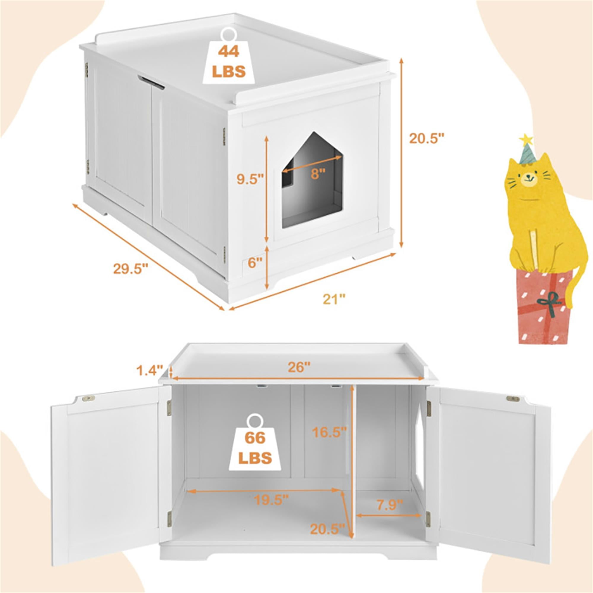 Kadyn 29" Cat Litter Box Enclosure with Double Doors for Large Cat and Kitty, Hidden Cat House Washroom Furniture, White
