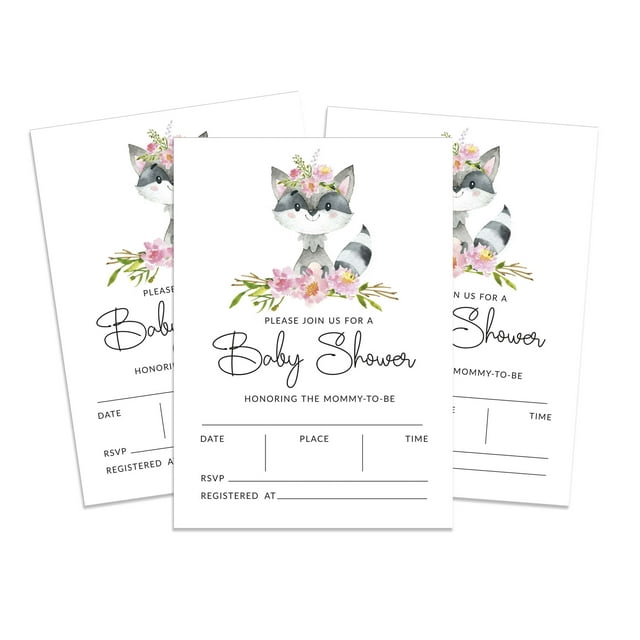 Inkdotpot 30 Style à Remplir Cartes d'Invitation pour Shower de Bébé Raton Laveur Animaux de la Jungle Neutre Quant au Genre Invitations Vierges