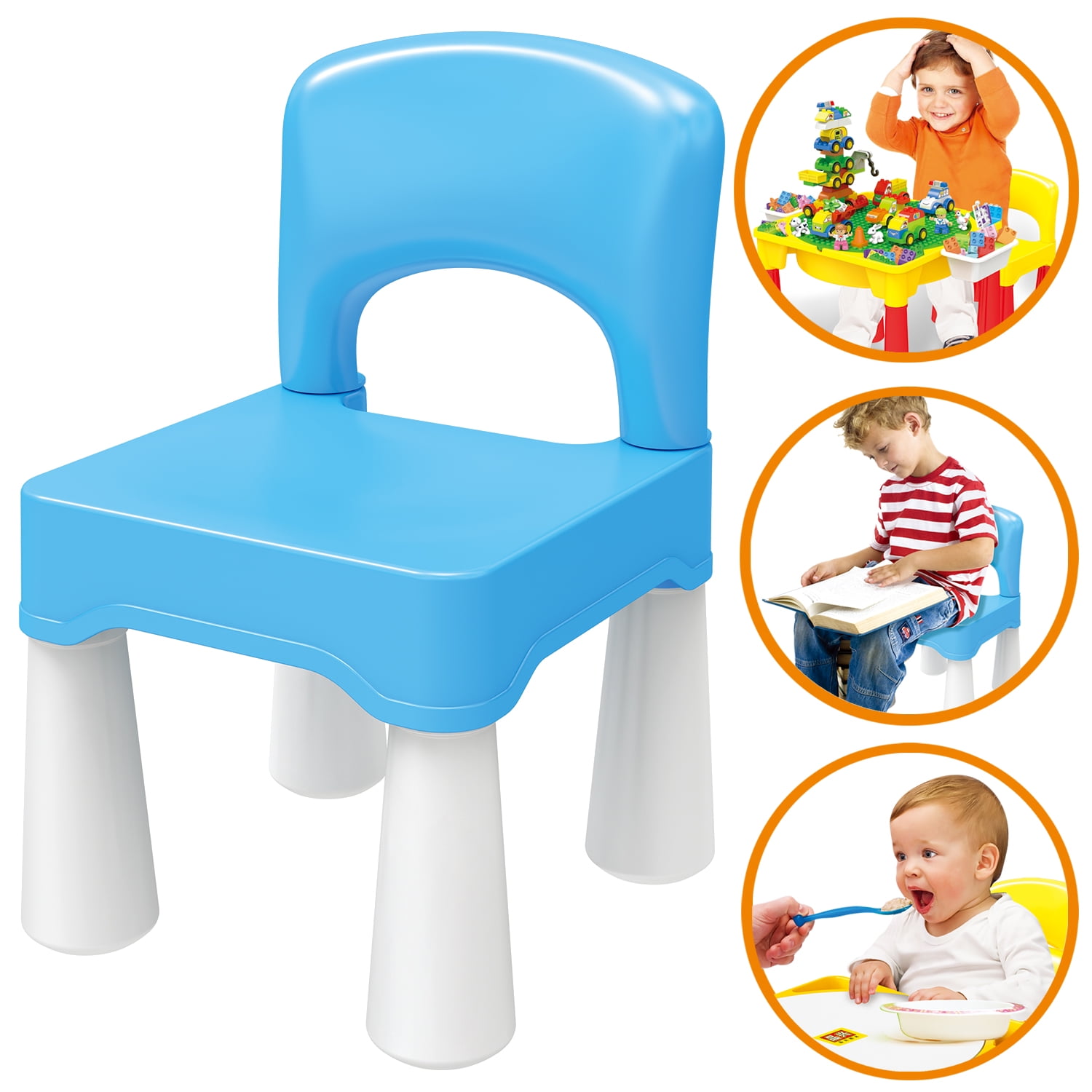 9.65 Height Seat Indoor or Outdoor Use burgkidz Plastic Kids Chair Light Blue Durable and Lightweight 