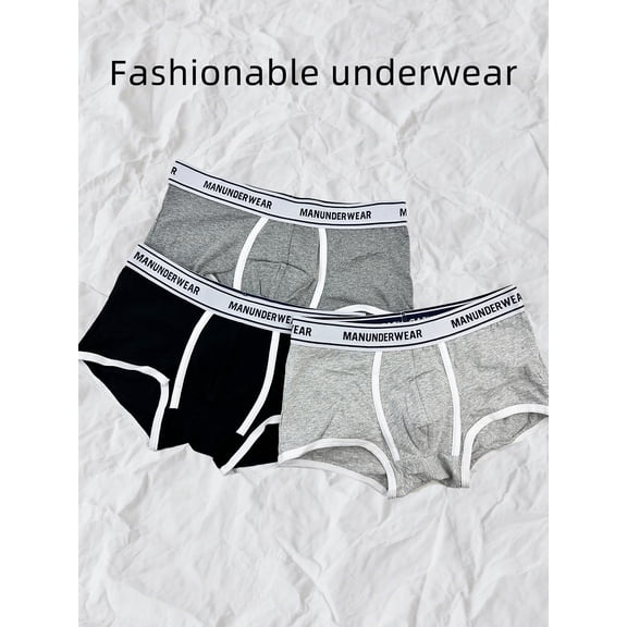 3-Piece Men's Underwear Set | "MANUNDERWEAR" Trendy Waistband, Minimalist Black-Gray Color Block Super Eye-Catching