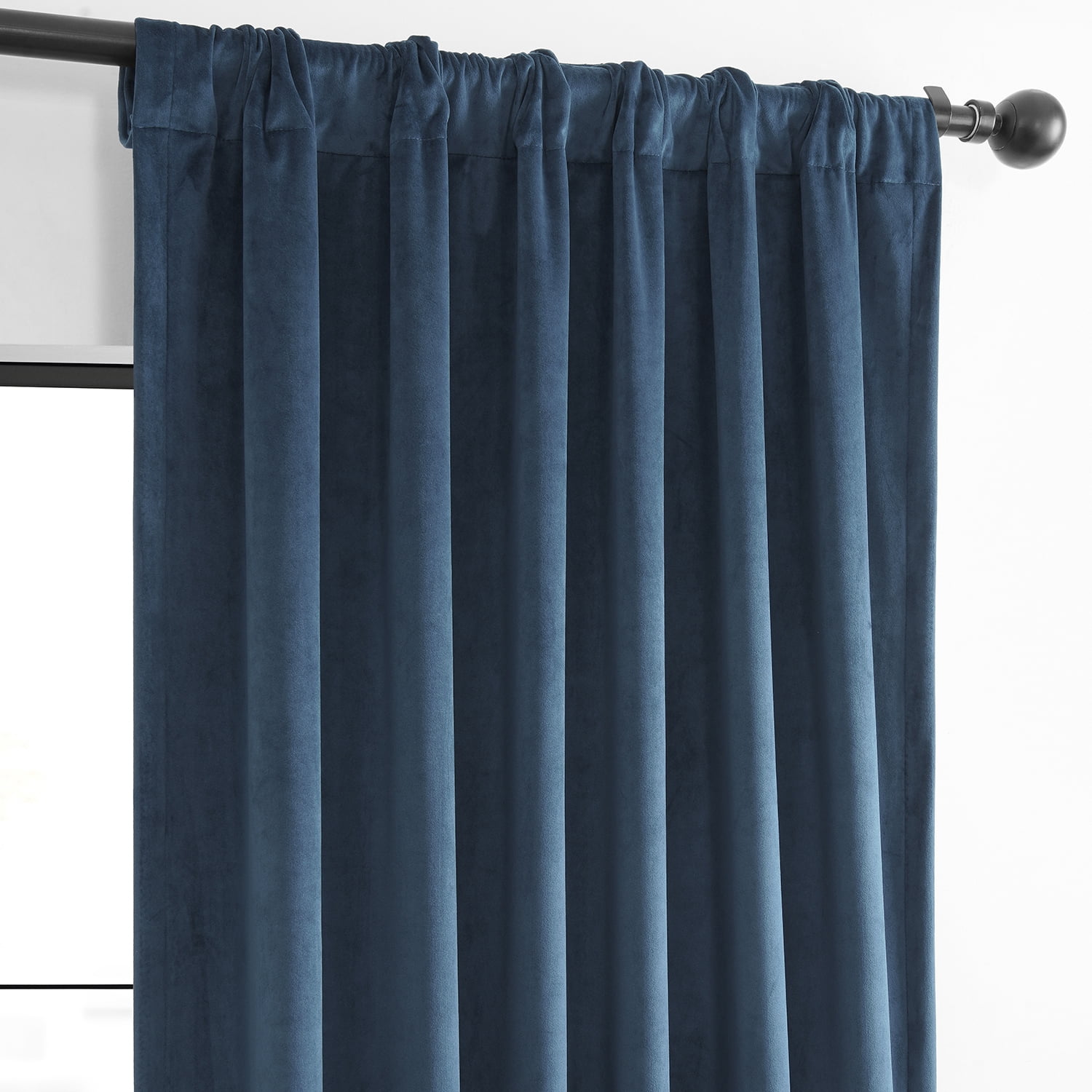 HPD Half Price Drapes Basic Deluxe Velvet Room Darkening Curtains with Rod Pocket - 2 Panels Set - Window Curtains for Living Room & Curtains for Bedroom, 50W X 96L, Dark Blue