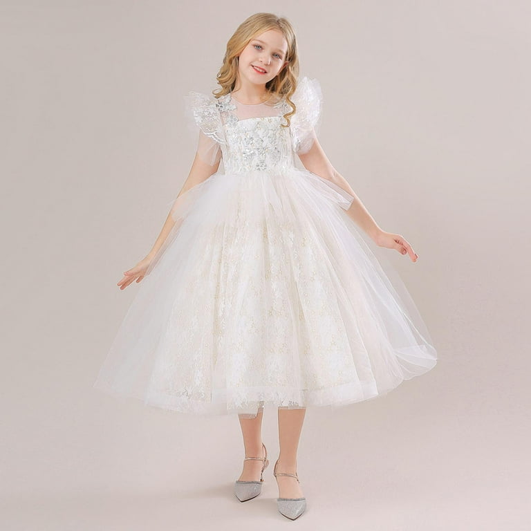 navy blue dress for baby girl Girls Prom Dress Size 6-17 Juniors Teens Elegant Ruffle Cap Sleeve Crewneck  Layered-Tulle A-Line Birthday Party Wedding Guest Midi Dress