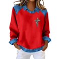 thumbnail image 2 of Endives Women's Blouse Long Sleeve Shirt Sweatshirt Casual Lapel Denim Stitching Pullover Sweatshirt Womens Tops, 2 of 4