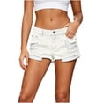 thumbnail image 2 of TTJ Low Rise Distressed Washed Denim Hot Shorts For Women, Button Zip Closure Relaxed Slim Fit Solid Jean Bottoms, Lightweight Fashion Summer Casual Wear Mini Shorts For Weekend Outings White S, 2 of 8