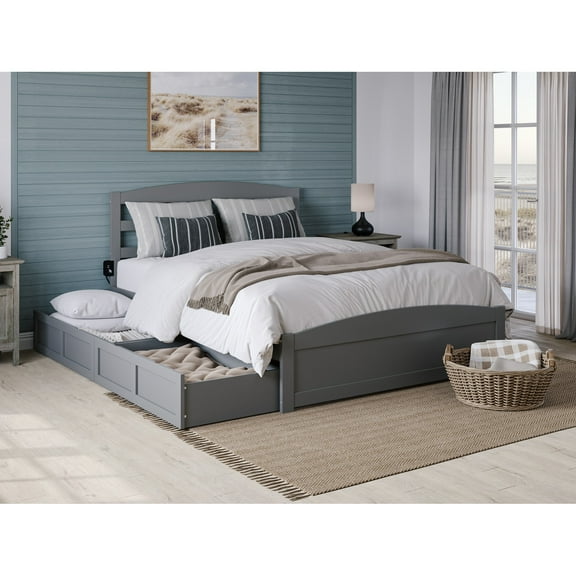 AFI Warren Platform Bed with Footboard and 2 Storage Drawers Grey Queen