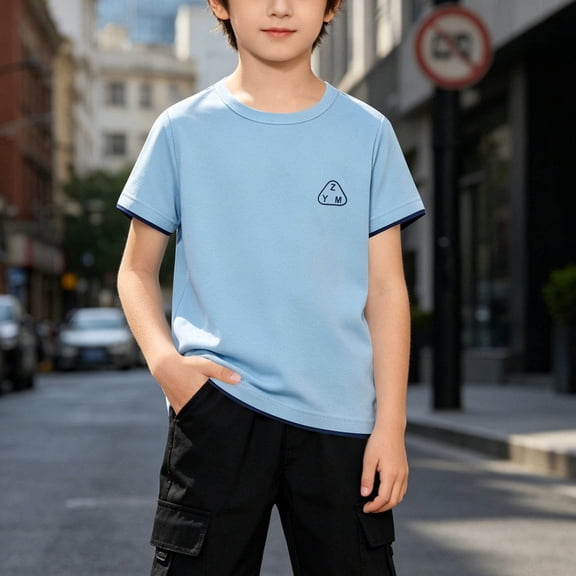 Muscularfit Pullover T Shirts for Boys Boys Athletic Shirts Short Sleeve Golf Shirts T Shirts Blue Graphic Tees Crew Neck Toddler Boy Shirts,7-8 Years